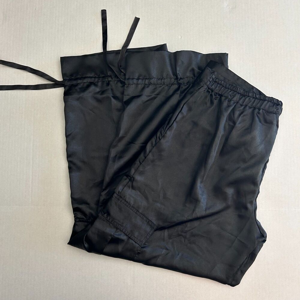 VTG 80s, Selene Sport, Black Satin Cargo Pants, Cinched ankle, sz L, Streetwear - Picture 3 of 6